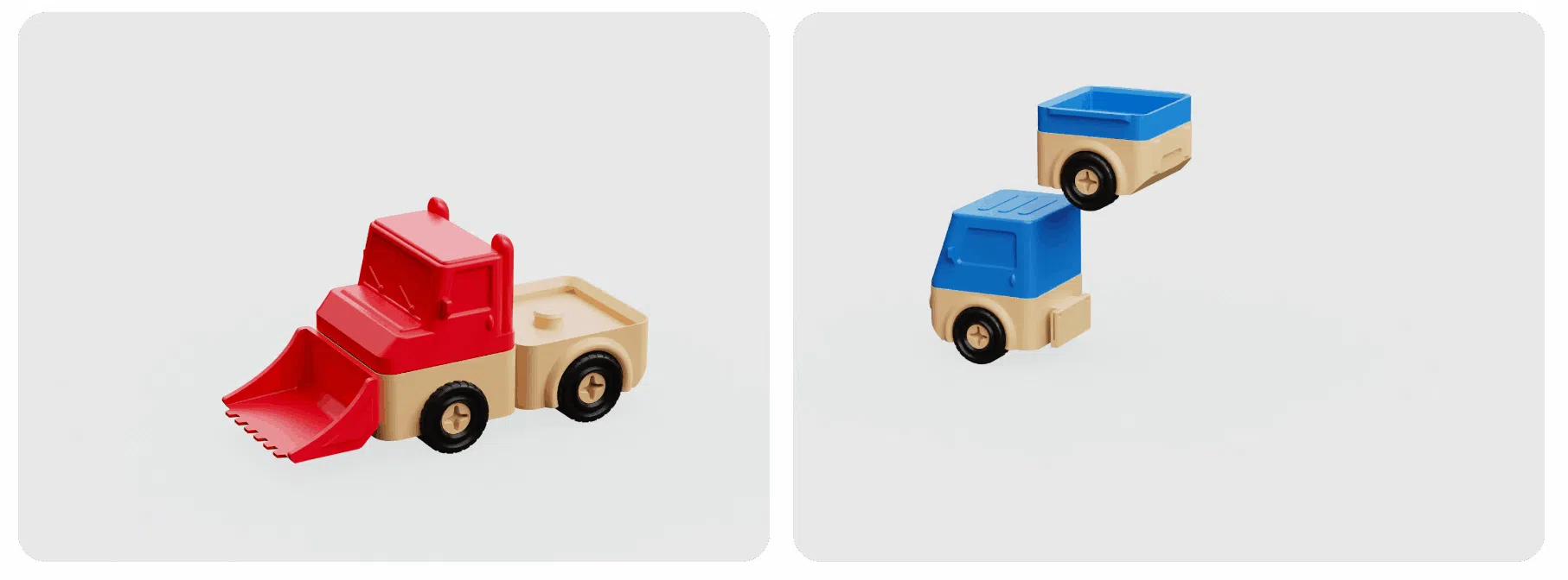 Bulldozer and dump truck — modular design detail