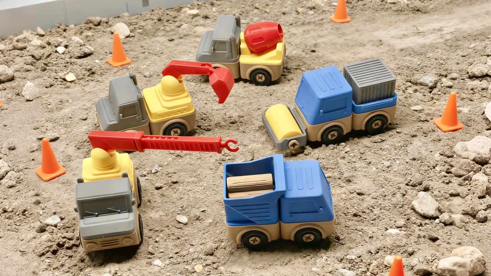 Construction Vehicles Add-On Pack — crane, bulldozer, cement mixer, road roller