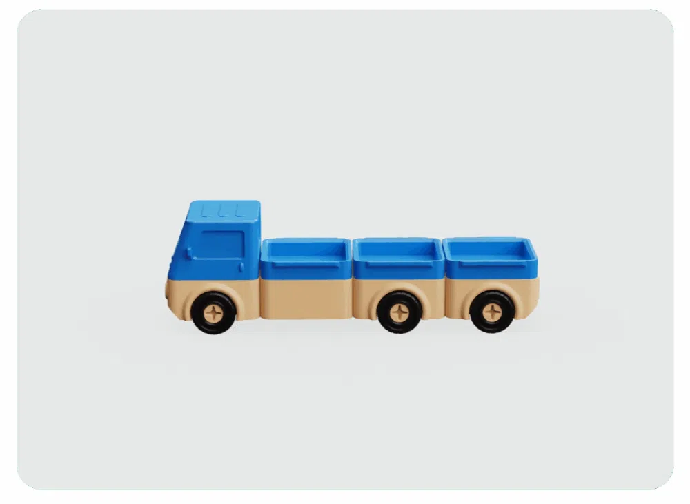 Animated view of a truck's cab and cargo module being swapped out